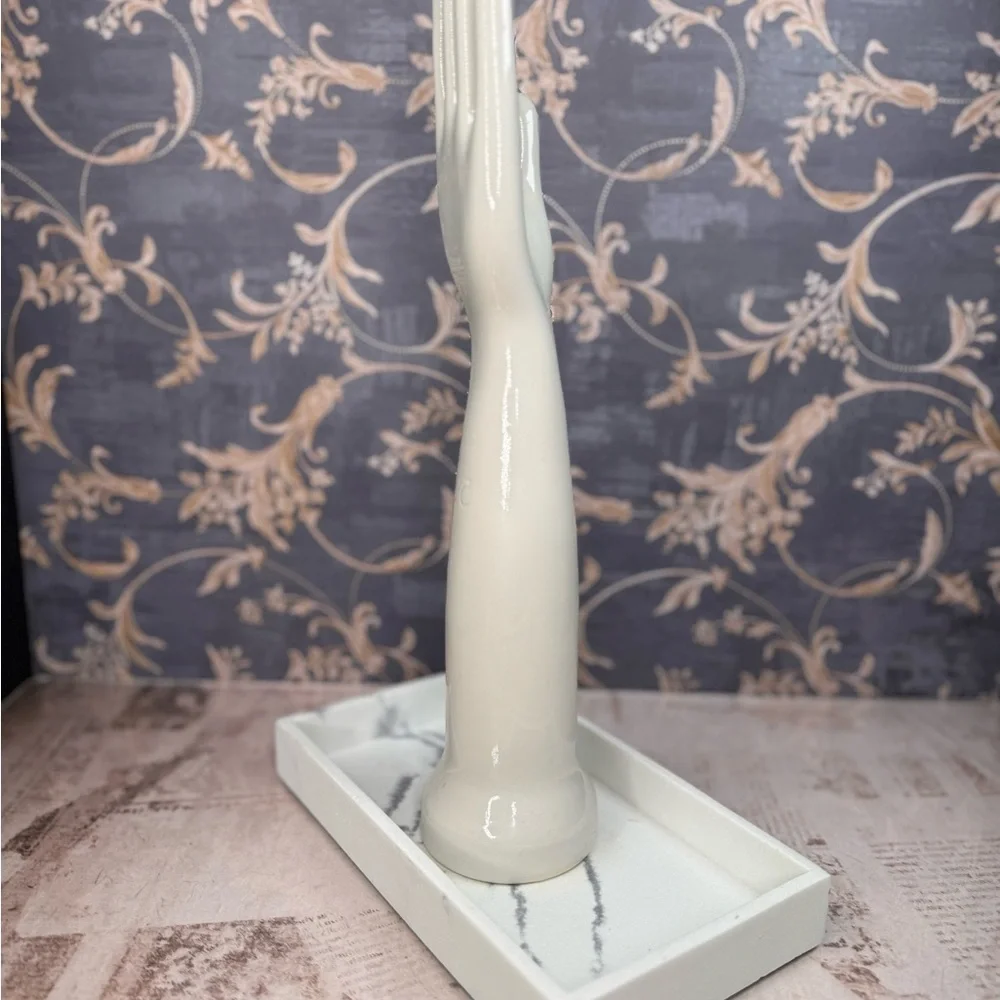 Vintage Glove Mold Hand Jewelry Holder Marble Base 5.5” Hall 9232